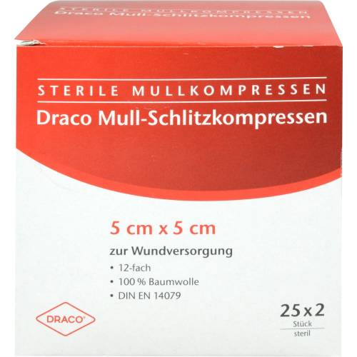 Schlitzkompressen Mull 5x5 cm steril 12fach 50 St