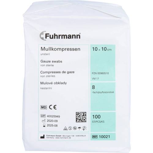 Mullkompressen 10x10 cm unsteril 8fach 100 St