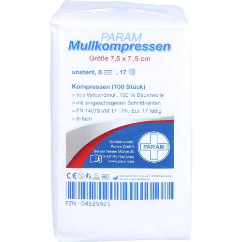 Mullkompressen 7,5x7,5 cm unsteril 8fach 100 St