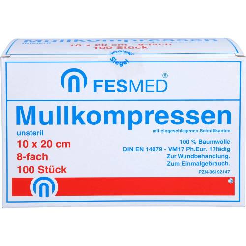 Mullkompressen Es 10x20 cm unsteril 8fach 100 St