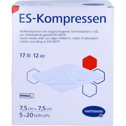 Es-Kompressen steril 7,5x7,5 cm 12fach Großpackung 100 St