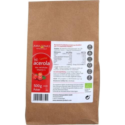 Acerola 100% Bio Pur natürliches Vit.C Pulver 500 g
