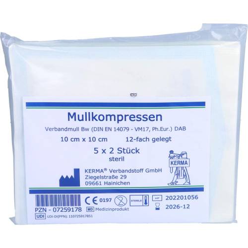 Mullkompressen 10x10 cm steril 12fach Bw 10 St