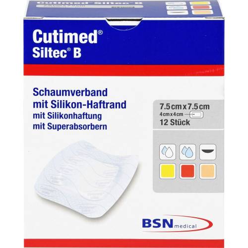 Cutimed Siltec B Schaumverb.7,5x7,5 cm m.Haftr. 12 St
