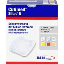 Cutimed Siltec B Schaumverb.7,5x7,5 cm m.Haftr. 12 St