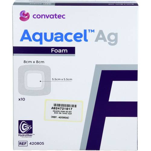 Aquacel Ag Foam adhäsiv 8x8 cm Verband 10 St