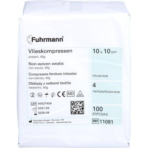 Vlieskompressen unsteril 10x10 cm 4lagig 40g 100 St