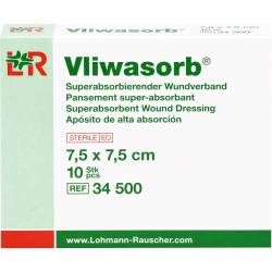 Vliwasorb superabsorb.Saugkomp.steril 7,5x7,5 cm 10 St