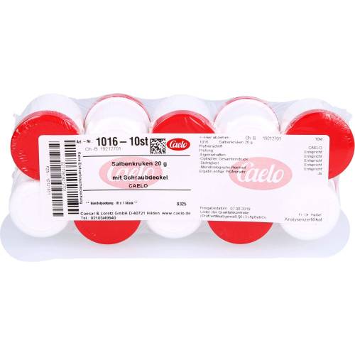 Salbenkruke weiß 20 g m.Schraubdeckel rot 10 St