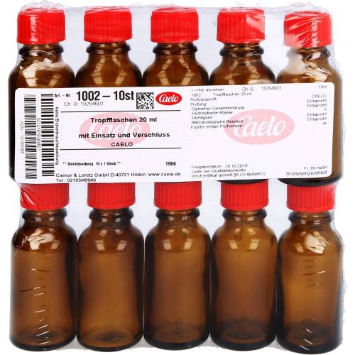 Tropfflasche 20 ml braun m.Einsatz+Verschluss 10 St