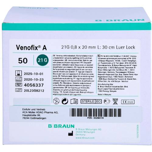 Venofix A Venenpunktionsb.21 G 0,8x19mm 30cm grün 50 St
