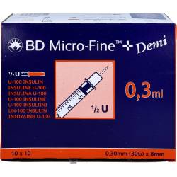Bd Micro-Fine+ Insulinspr.0,3 ml U100 0,3x8 mm 100 St
