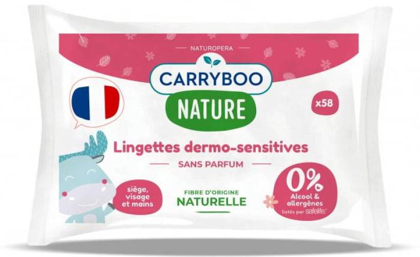 Servetele umede hipoalergenice, cu extract de bumbac, fara parfum, 58 bucati, Carryboo