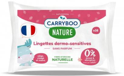 Servetele umede hipoalergenice, cu extract de bumbac, fara parfum, 58 bucati, Carryboo