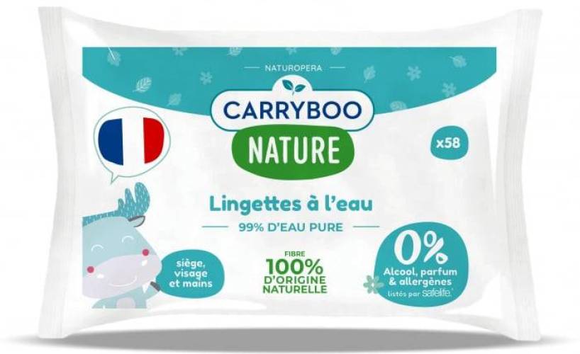 Servetele de apa umede hipoalergenice, pentru bebelusi, fara parfum, cu extract de musetel, 58 bucati,  Carryboo