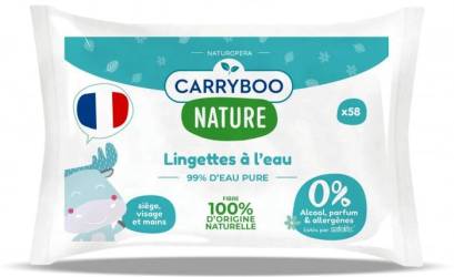 Servetele de apa umede hipoalergenice, pentru bebelusi, fara parfum, cu extract de musetel, 58 bucati,  Carryboo