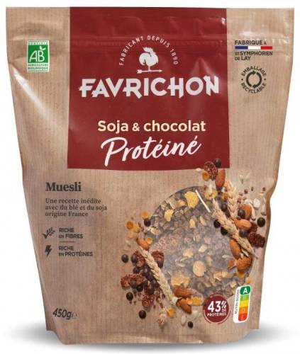 Musli cu 43% proteine, soia si ciocolata, eco-bio, 450 g, Favrichon