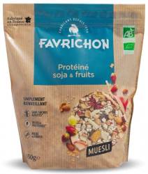 Musli cu 40 % proteine, soia si fructe, fara zahar, 450 g, Favrichon