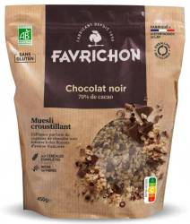 Musli crocant cu ciocolata neagra, eco-bio, 450 g, Favrichon
