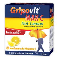 Gripovit Max C Hot Lemon fara zahar, 10 plicuri, Zdrovit