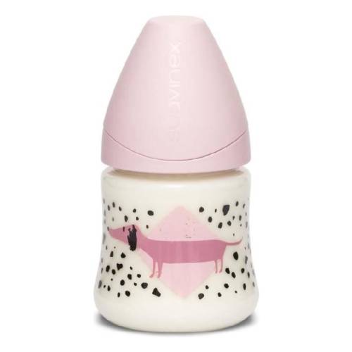 Biberon cu debit lent, catelus roz, Fusion, 150 ml, Suavinex