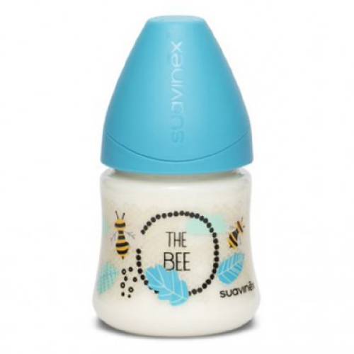 Biberon cu debit lent, albinuta albastra, Fusion, 150 ml, Suavinex