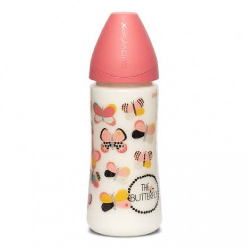 Biberon cu debit dens, fluture roz, Fusion, 360 ml, Suavinex