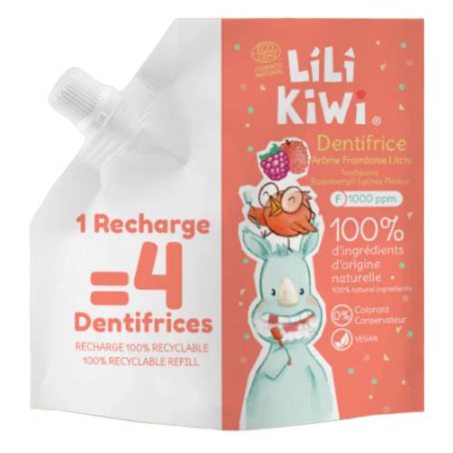 Rezerva Pasta de dinti pentru copii, 3-12 ani, Zmeura si litchi, 120 ml, Lilikiwi