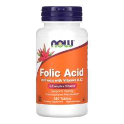 Acid Folic 800 mcg Cu Vitamina B-12 25 mcg, 250 tablete, Now Foods