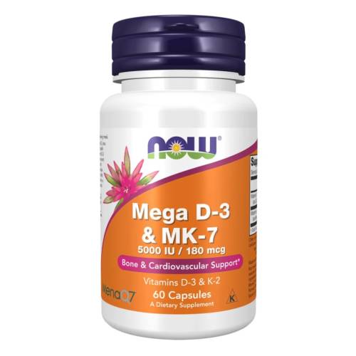MEGA D-3 + Vitamina K-2 MK7, 60 capsule, Now Foods