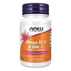 MEGA D-3 + Vitamina K-2 MK7, 60 capsule, Now Foods