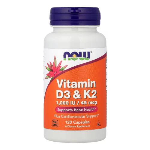 Vitamina D-3 1000UI Si K2 MK4 45 mcg, 120 capsule vegetale, Now Foods
