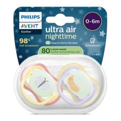 Suzete Ultra Air Nighttime, 0-6 luni, SCF376/25, Fluture, 0-6 luni, 2 bucati, Philips Avent