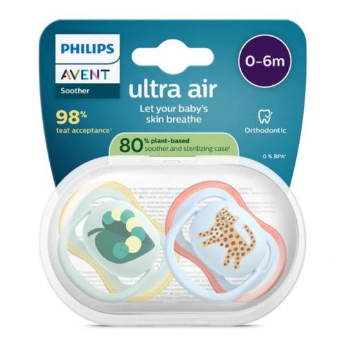 Suzete Ultra Air, 0-6 luni, SCF087/02, Tigru/Frunza, 2 bucati, Philips Avent