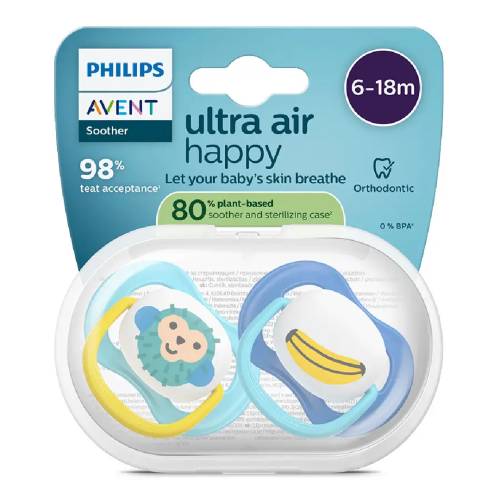 Suzete Ultra Air, 6-18 luni, SCF080/26, Maimutica, 2 bucati, Philips Avent