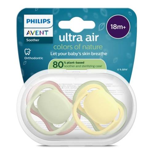 Suzete Ultra Air, 18 luni, SCF349/50, verde/galben, 2 bucati, Philips Avent