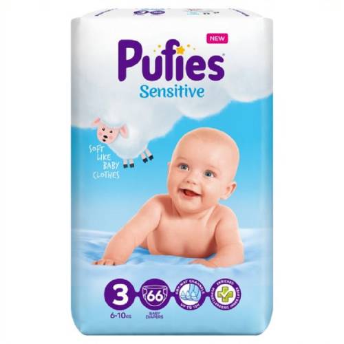 Scutece Sensitive 6-10 kg Nr. 3, 66 bucati, Pufies