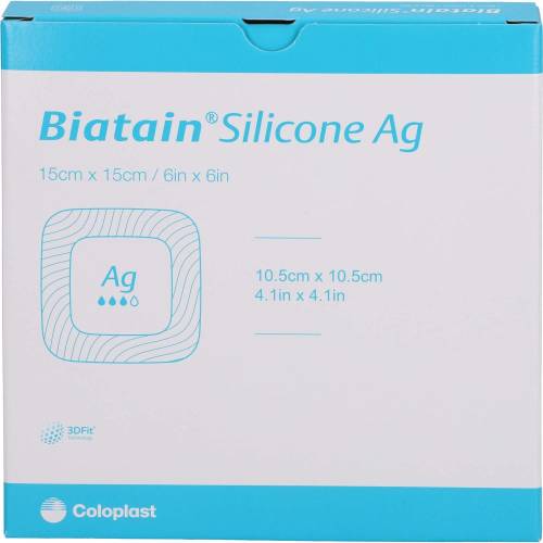 Biatain Silicone Ag Schaumverband 15x15 cm 5 St