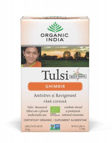 Ceai Tulsi cu Ghimbir -  Antistres Natural si Revigorant 18pl - ORGANIC INDIA