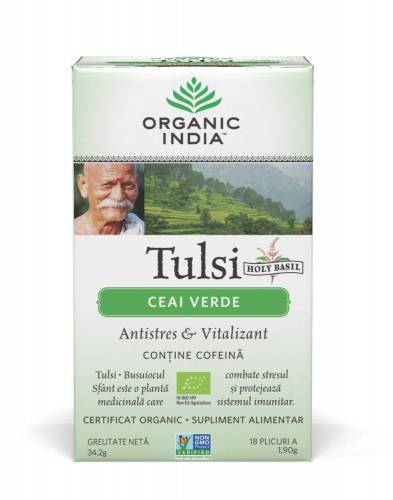 Ceai Tulsi cu Verde - Antistres Natural & Vitalizant, 18pl  - ORGANIC INDIA