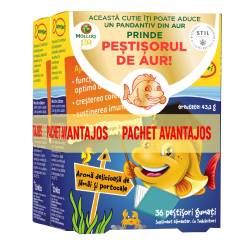 Pachet Pestisori gumati cu Omega-3 si aroma de portocala, 2*36 jeleuri, Moller's