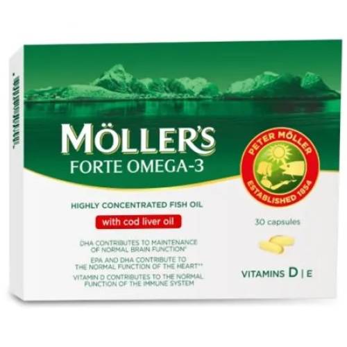 Omega 3 Forte 30 capsule Moller's – Supliment cu ulei de peste, vitamina D si E