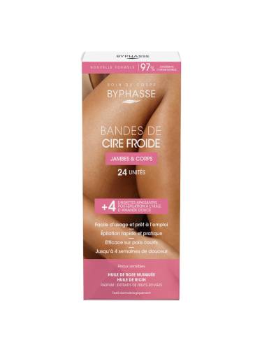 Benzi de ceara rece pentru picioare si corp, 24 benzi + 4 servetele, Byphasse