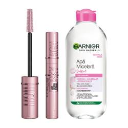 Pachet Apa micelara pentru ten sensibil Skin Naturals 400 ml, Garnier + Mascara Sky High Black 7.2 ml, Maybelline