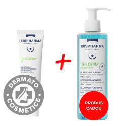 Pachet Crema pentru imperfectiuni Teen Derm AZ 30ml + Gel de curatare Teen Derm Sensitive 250ml Gratuit, Isis Pharma