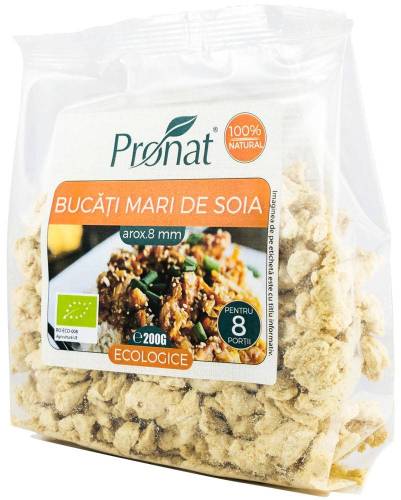 Bucati mari de soia cuburi (8 mm), proteina vegetala texturata, ECO-BIO, 200g, Pronat