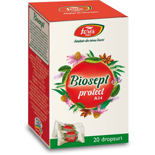 Biosept protect A34 - Dezinfecteaza cavitatea oro-faringiana, 20dropsuri - Fares
