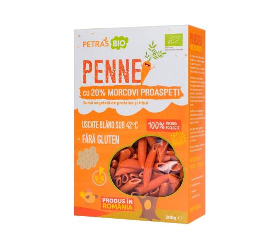 Penne din LINTE ROSIE si MORCOVI eco-bio 200g - Petras