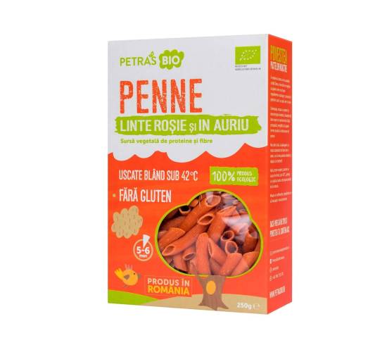 Penne din LINTE ROSIE si IN AURIU eco-bio 250g - Petras