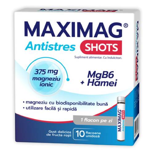 MaxiMag Antistres Shots, 10 fiole, Zdrovit